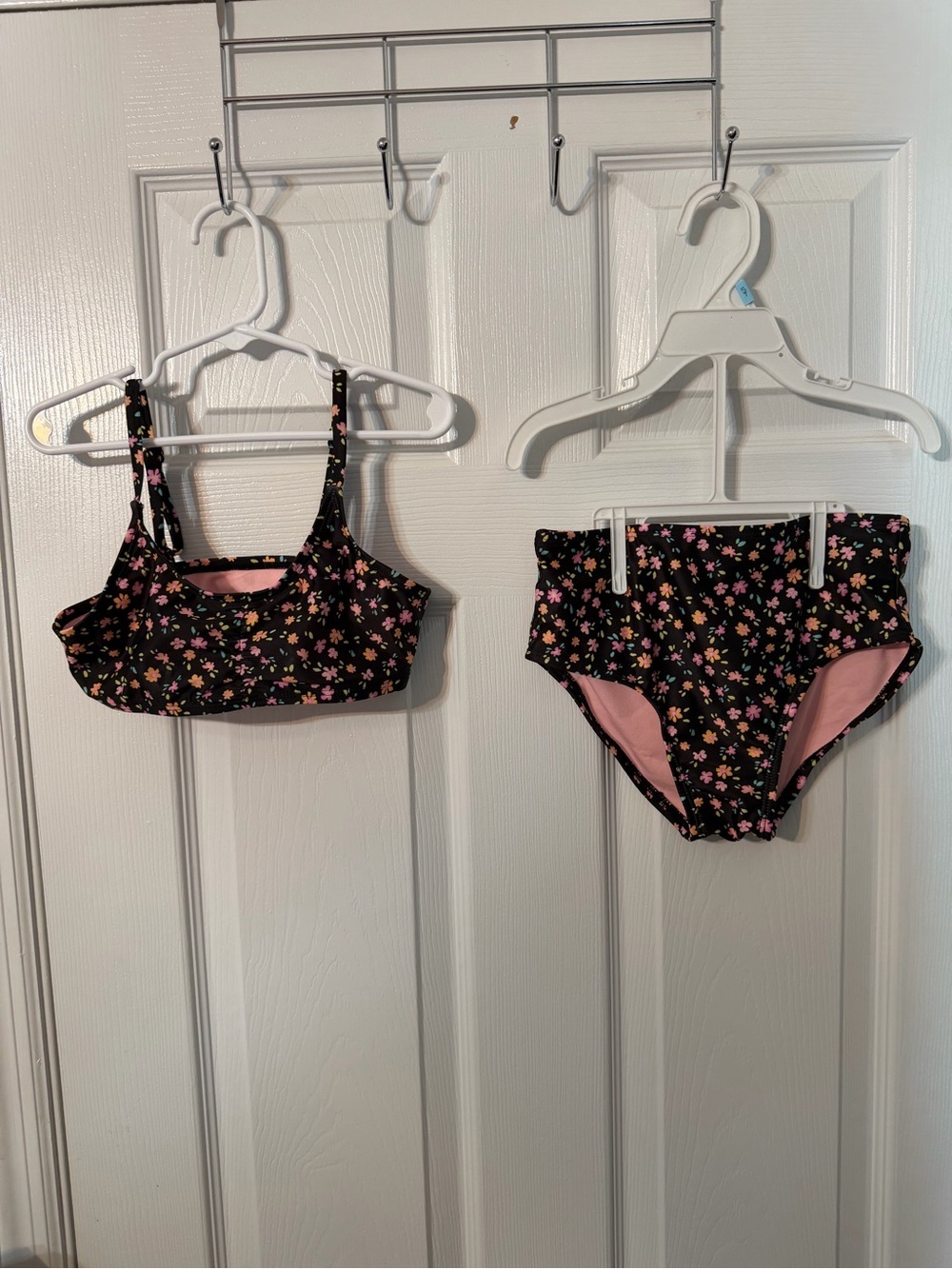 art class Black Floral Two-Piece Girls' Swim Set with Pink Lining
